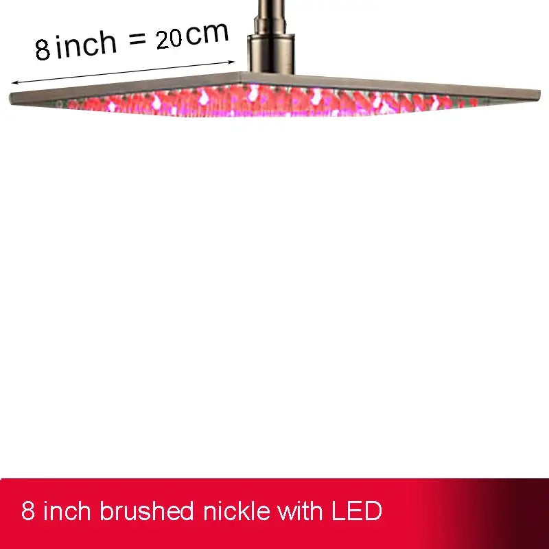 Modern chrome square led rainfall shower head bathroom light