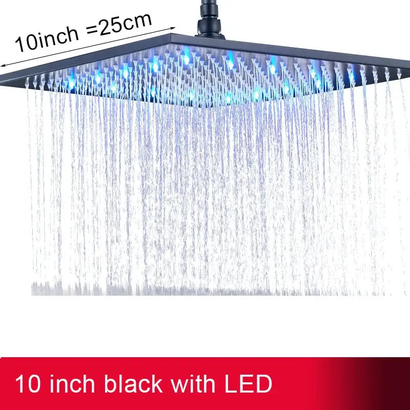 Modern chrome square led rainfall shower head bathroom light