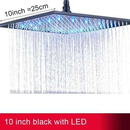 Modern chrome square led rainfall shower head bathroom light