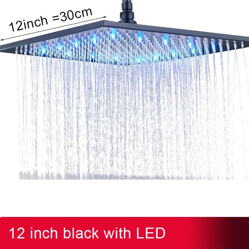 Modern chrome square led rainfall shower head bathroom light