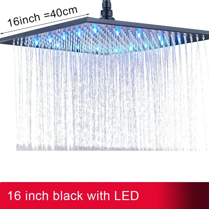 Modern chrome square led rainfall shower head bathroom light