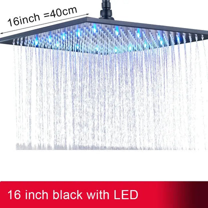 Modern chrome square led rainfall shower head bathroom light