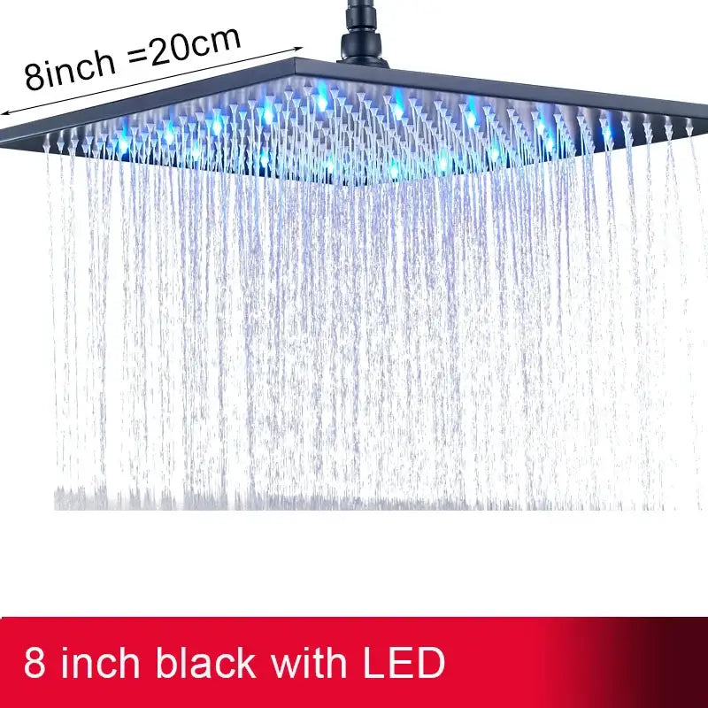 Modern chrome square led rainfall shower head bathroom light