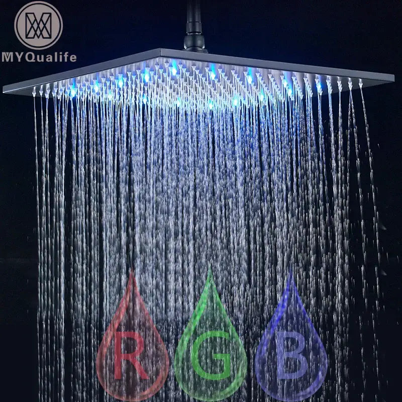 Modern chrome square led rainfall shower head bathroom light