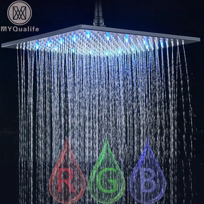 Modern chrome square led rainfall shower head bathroom light