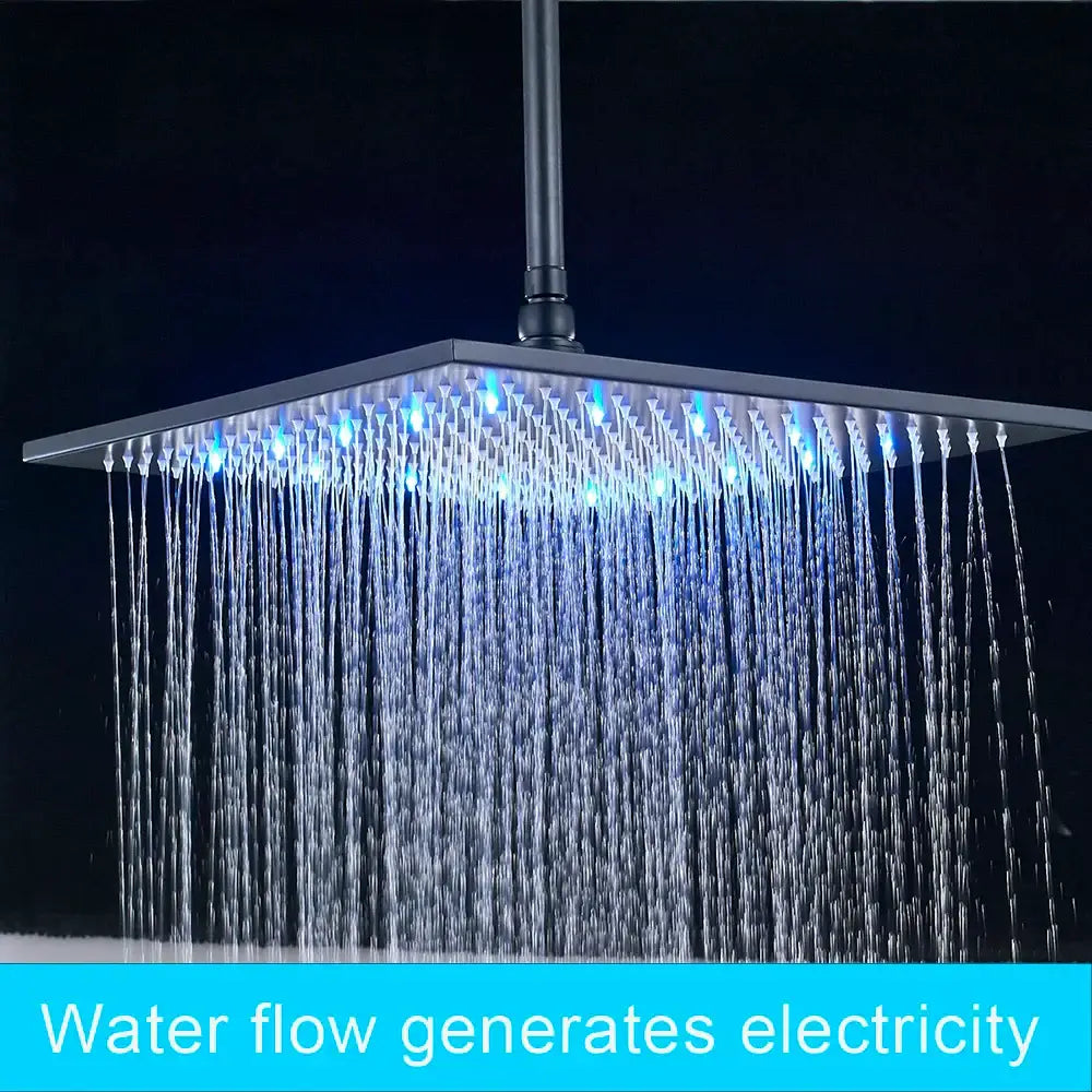 Modern chrome square led rainfall shower head bathroom light