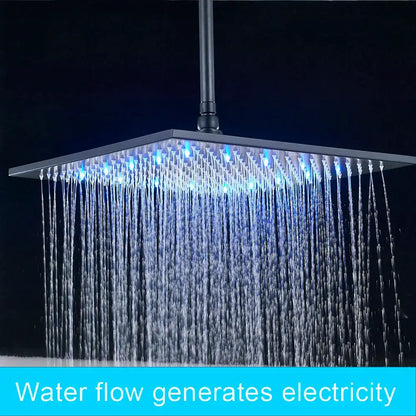 Modern chrome square led rainfall shower head bathroom light