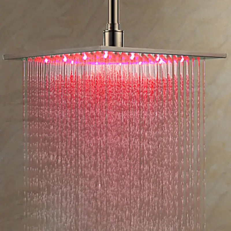 Modern chrome square led rainfall shower head bathroom light