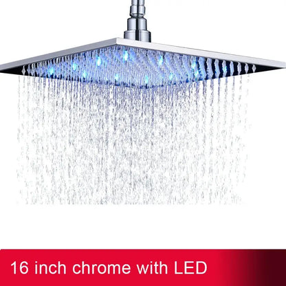 Modern chrome square led rainfall shower head bathroom light