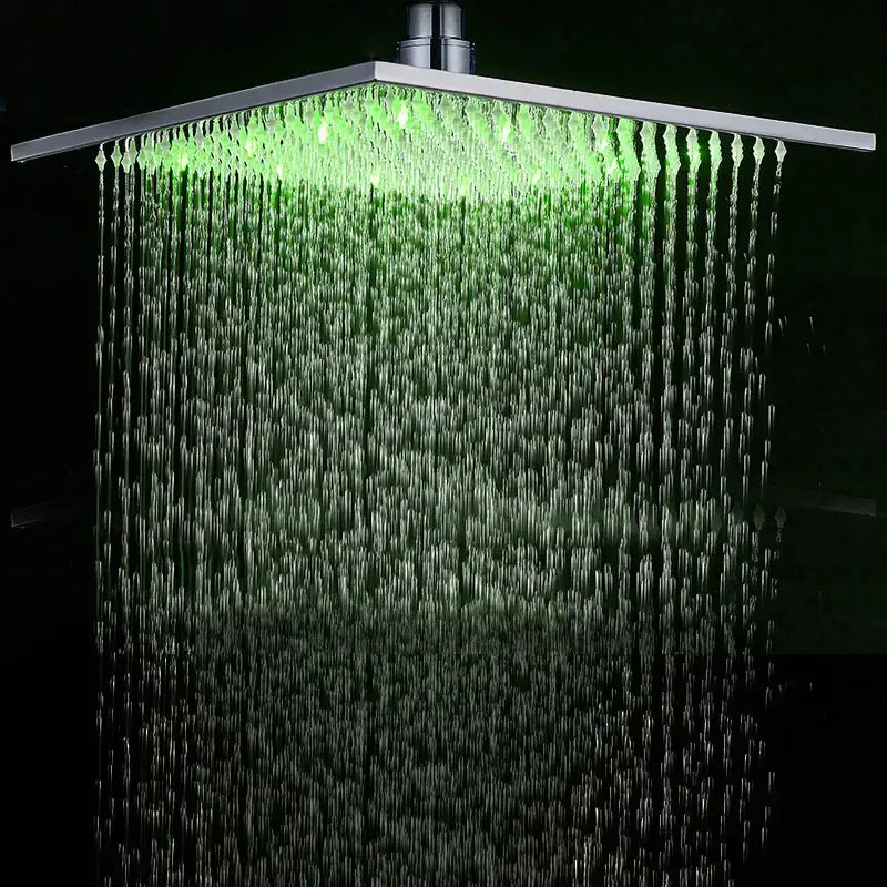 Modern chrome square led rainfall shower head bathroom light