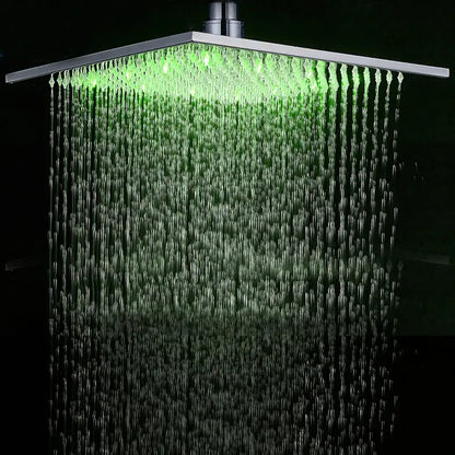 Modern chrome square led rainfall shower head bathroom light