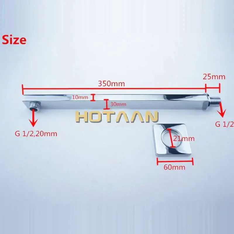 Modern chrome square rain shower head with arm for bathroom