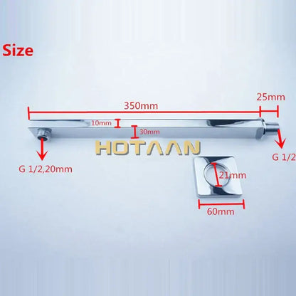 Modern chrome square rain shower head with arm for bathroom