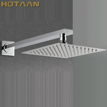 Modern chrome square rain shower head with arm for bathroom
