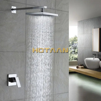 Modern chrome square rain shower set bathroom wall tap