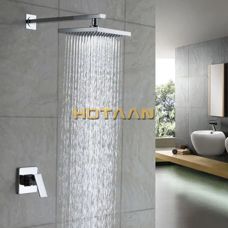 Modern chrome square rain shower set bathroom wall tap
