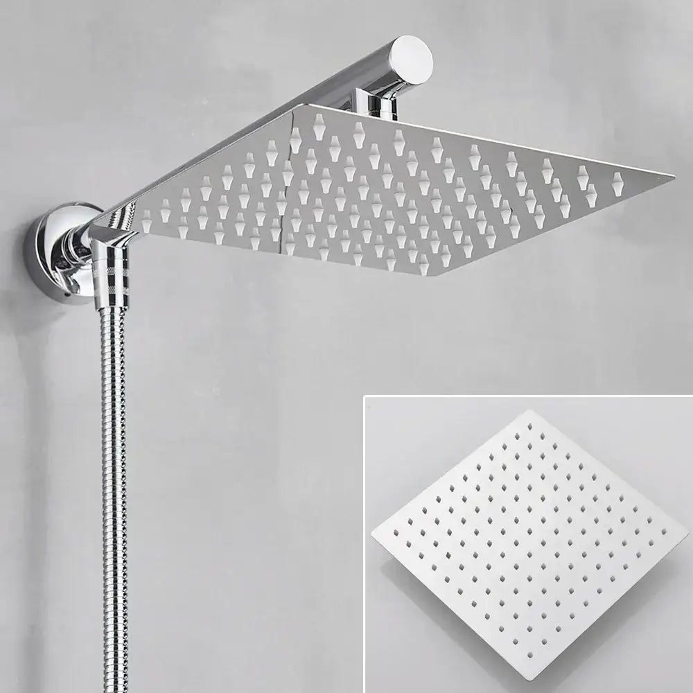 Modern chrome square rainfall shower head set bathroom adjustable height