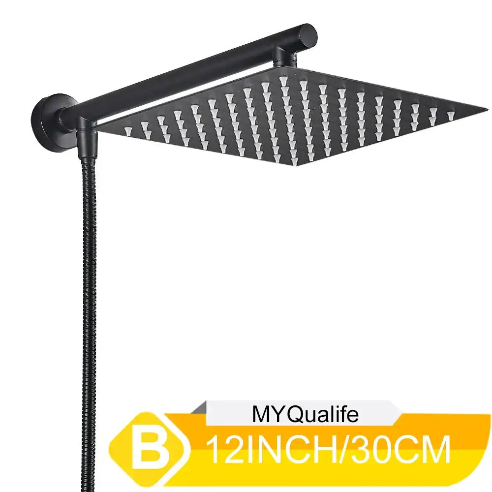 Modern chrome square rainfall shower head set bathroom adjustable height