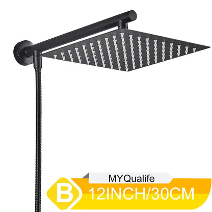 Modern chrome square rainfall shower head set bathroom adjustable height