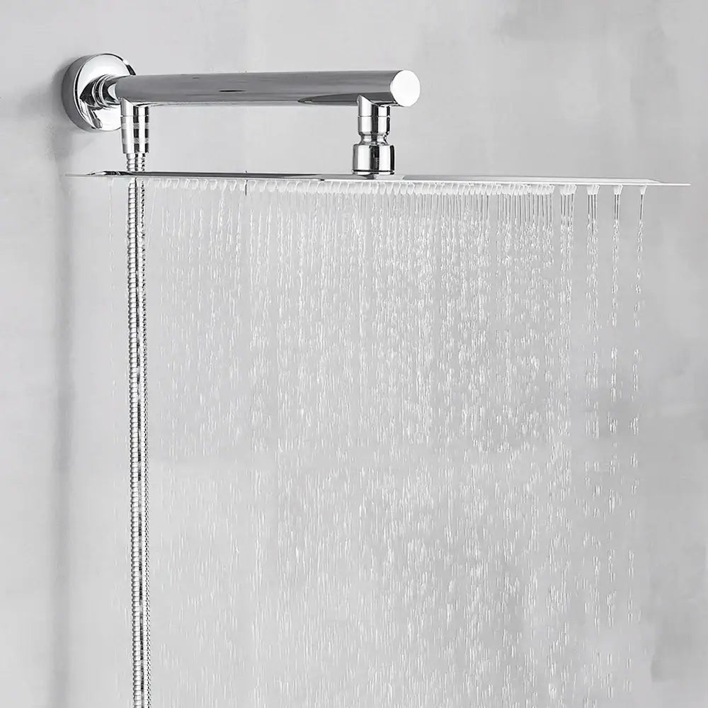 Modern chrome square rainfall shower head set bathroom adjustable height
