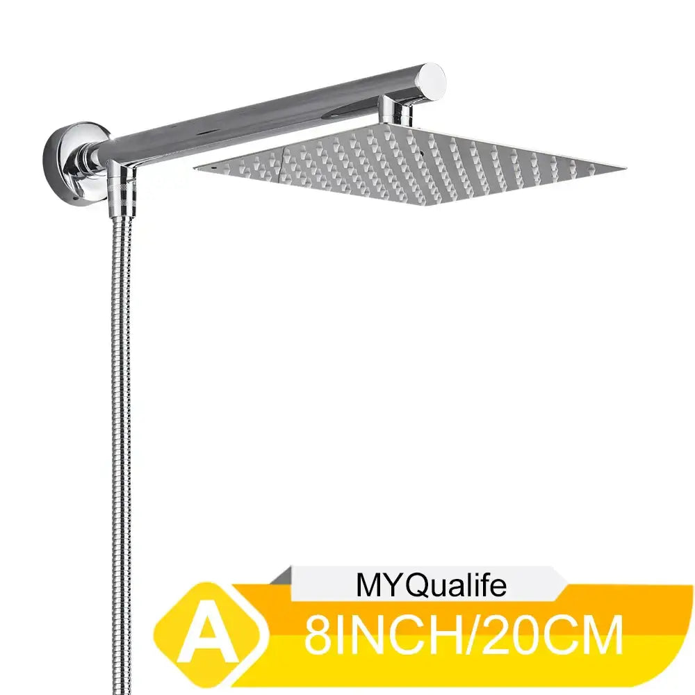 Modern chrome square rainfall shower head set bathroom adjustable height