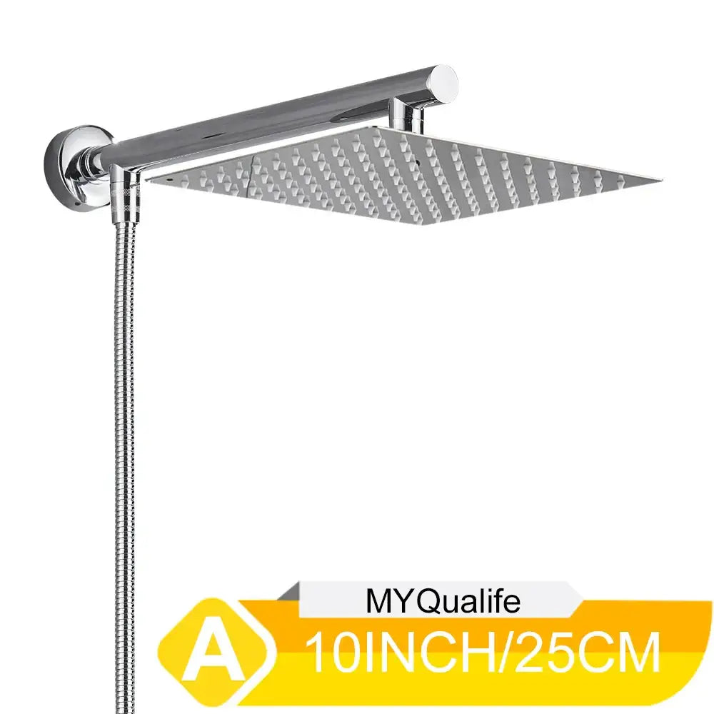 Modern chrome square rainfall shower head set bathroom adjustable height
