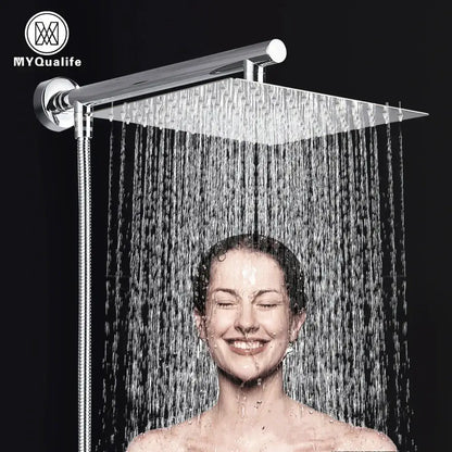 Modern chrome square rainfall shower head set bathroom adjustable height