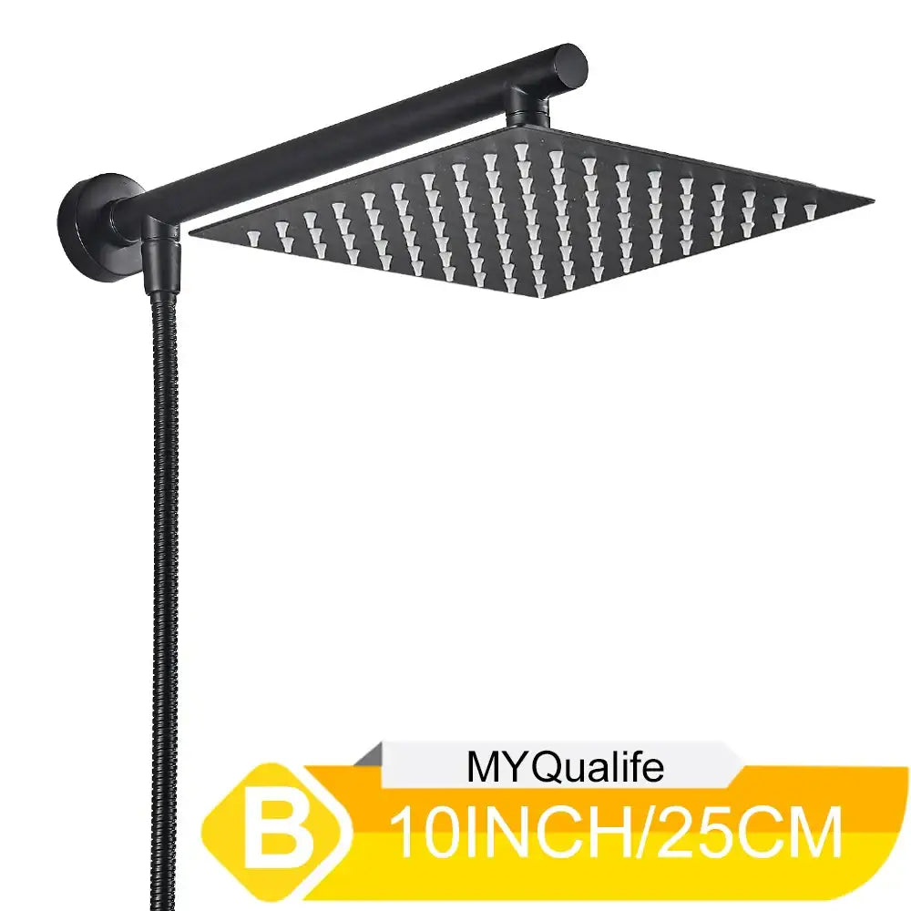 Modern chrome square rainfall shower head set bathroom adjustable height
