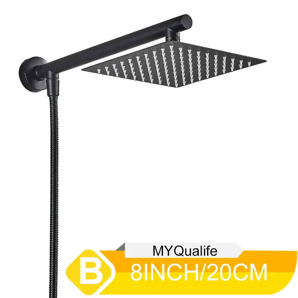 Modern chrome square rainfall shower head set bathroom adjustable height