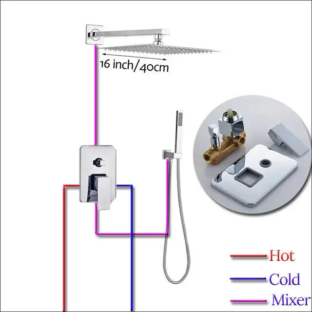 Modern chrome square shower faucet set bathroom rain showerhead