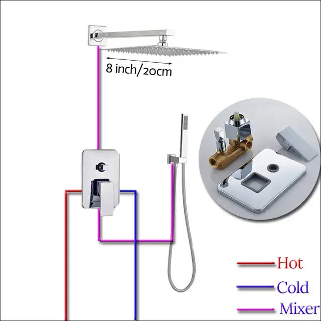 Modern chrome square shower faucet set bathroom rain showerhead