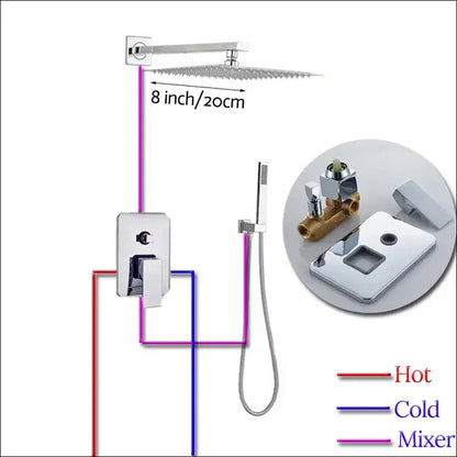 Modern chrome square shower faucet set bathroom rain showerhead
