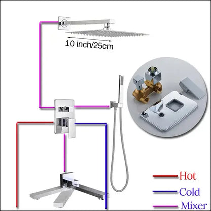 Modern chrome square shower faucet set bathroom rain showerhead