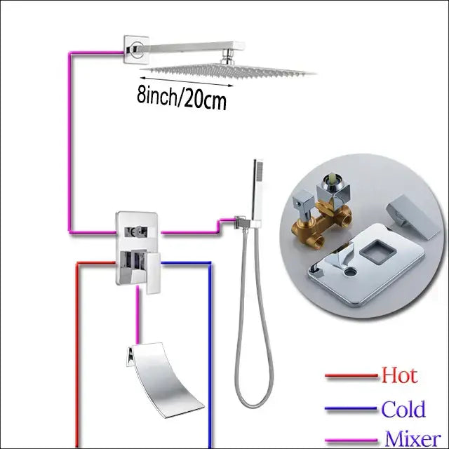 Modern chrome square shower faucet set bathroom rain showerhead