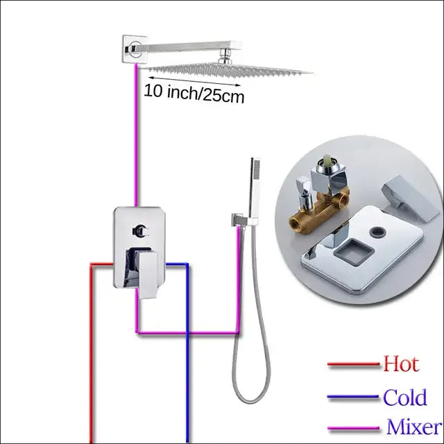 Modern chrome square shower faucet set bathroom rain showerhead