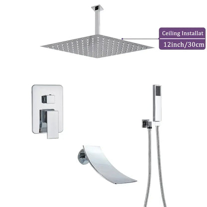 Modern chrome square shower faucet set bathroom rain showerhead