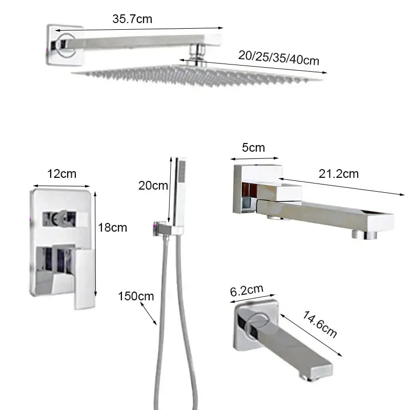 Modern chrome square shower faucet set bathroom rain showerhead