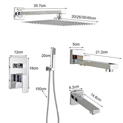 Modern chrome square shower faucet set bathroom rain showerhead