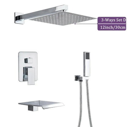 Modern chrome square shower faucet set bathroom rain showerhead