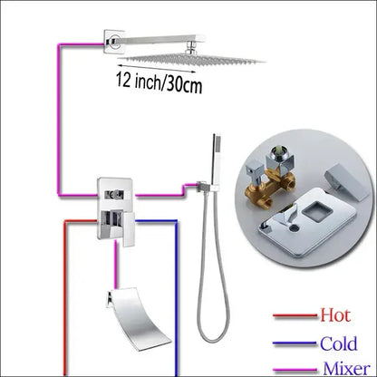 Modern chrome square shower faucet set bathroom rain showerhead