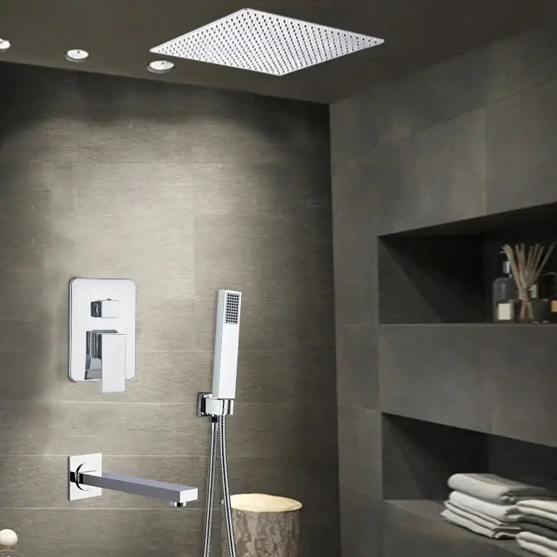 Modern chrome square shower faucet set bathroom rain showerhead