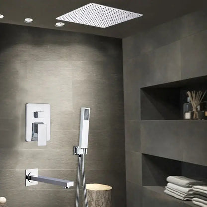 Modern chrome square shower faucet set bathroom rain showerhead