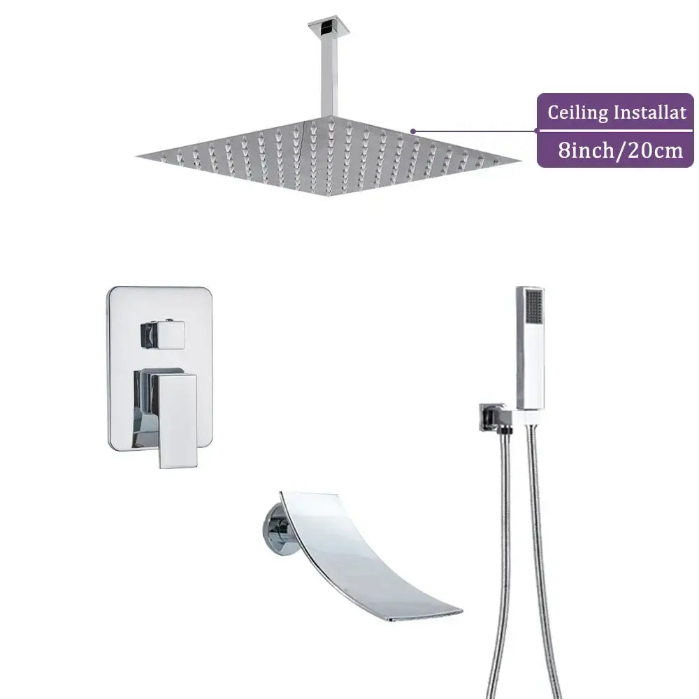 Modern chrome square shower faucet set bathroom rain showerhead