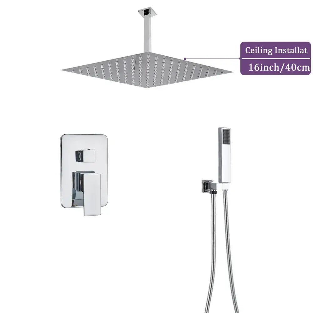 Modern chrome square shower faucet set bathroom rain showerhead