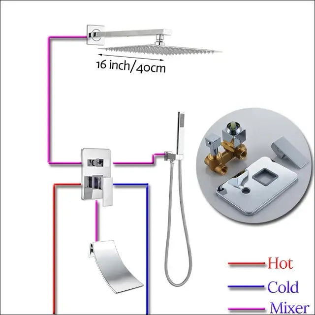 Modern chrome square shower faucet set bathroom rain showerhead