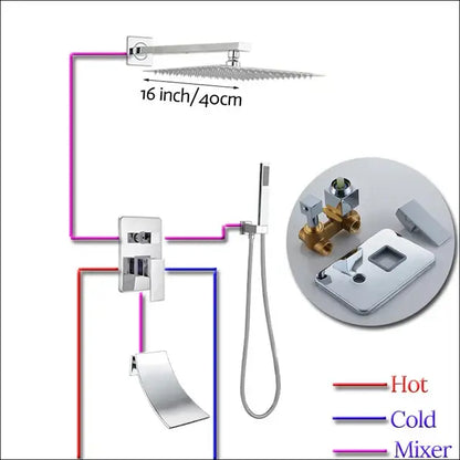 Modern chrome square shower faucet set bathroom rain showerhead