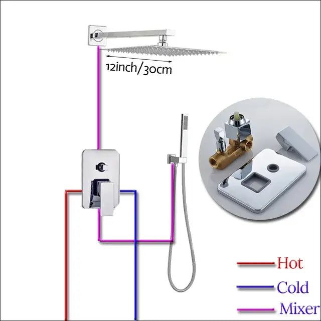 Modern chrome square shower faucet set bathroom rain showerhead