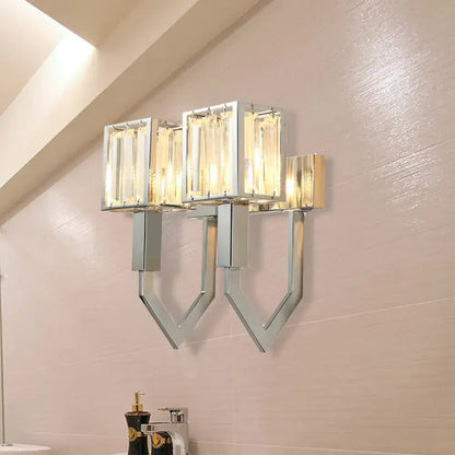 Modern chrome wall lamp with clear crystal – living room metal frames
