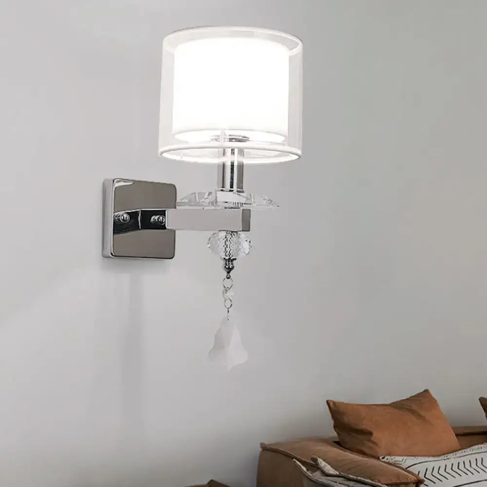 Modern chrome wall lamp with crystal accent – bedroom glass sconce