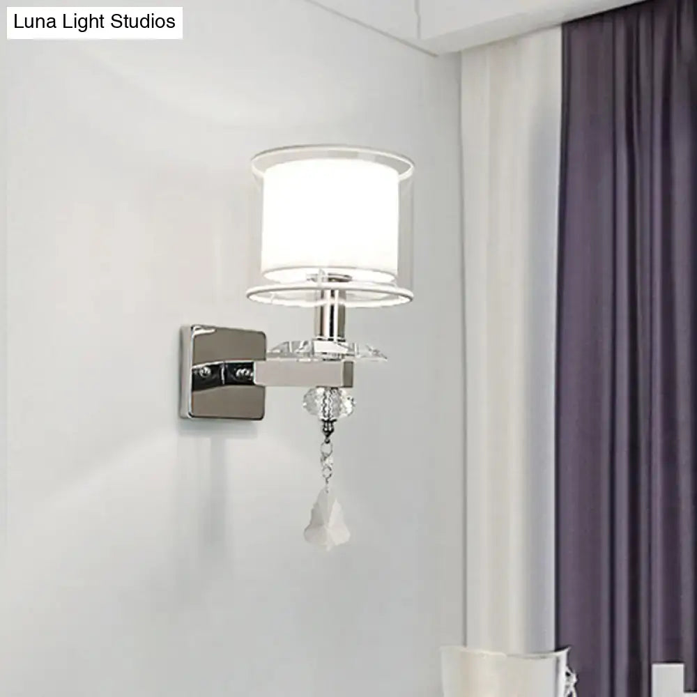 Modern chrome wall lamp with crystal accent – bedroom glass sconce